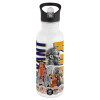 White water bottle with straw, stainless steel 600ml