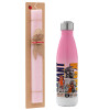 Easter Set, Metallic pink/white (Stainless steel) thermos, double-walled, 500ml & aromatic flat Easter candle (30cm) (PINK)