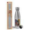 Easter Set, metallic Inox water bottle (750ml) & aromatic flat Easter candle (30cm) (GRAY)