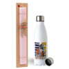 Easter Set, metallic stainless steel water bottle (750ml) & scented flat Easter candle (30cm) (PINK)