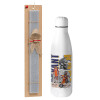 Easter Set, metallic stainless thermos bottle (500ml) & scented flat Easter candle (30cm) (GRAY)