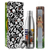 Easter Set, metallic stainless thermos flask (500ml) & scented flat Easter candle (30cm) (GRAY)
