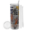Tumbler stainless steel Silver 600ml, with metal straw & cleaning brush