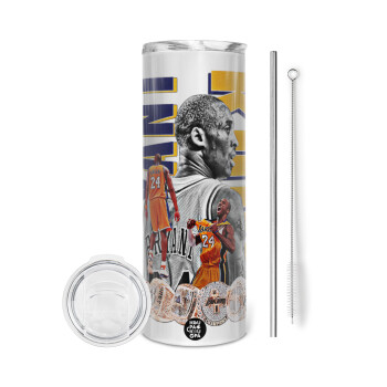 Kobe Bryant, Tumbler ποτήρι θερμό από ανοξείδωτο ατσάλι 600ml, με μεταλλικό καλαμάκι & βούρτσα καθαρισμού