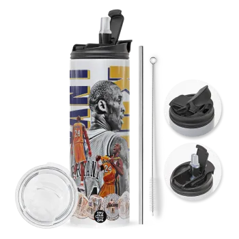 Kobe Bryant, Travel Tumbler θερμό με διπλό καπάκι, μεταλλικό καλαμάκι και βούρτσα καθαρισμού (Ανωξείδωτο 304 Food grade, BPA free, 600ml)