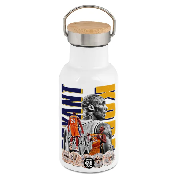 Kobe Bryant — Metallic thermos (Stainless steel) White with wooden lid (bamboo), double-walled, 350ml