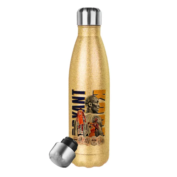 Kobe Bryant — Glitter gold stainless steel thermos bottle, double-walled, 500ml
