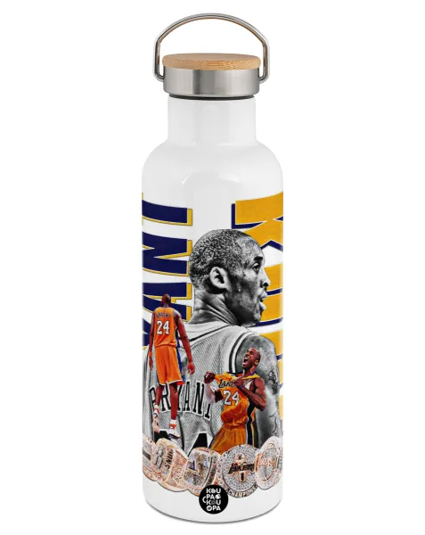 Kobe Bryant — Stainless steel White with wooden lid (bamboo), double wall, 750ml