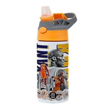 Kobe Bryant, Παιδικό παγούρι θερμό, ανοξείδωτο, με καλαμάκι ασφαλείας, Πορτοκαλί/Γκρι (360ml) BPA-FREE