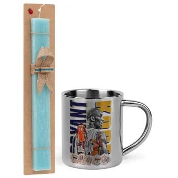 Kobe Bryant, Easter Set, metallic thermal cup (300ml) & aromatic flat Easter candle (30cm) (TURQUOISE)