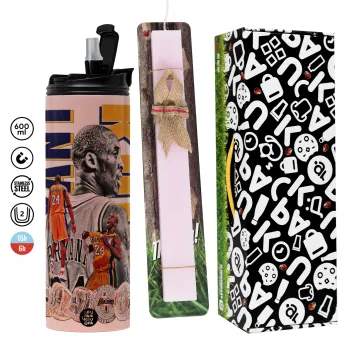 Kobe Bryant, Easter candle,Travel Tumbler 2 Lids, with metal straw & cleaning brush & aromatic flat candle (30cm) (PINK)