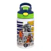 Παιδικό παγούρι θερμό, ανοξείδωτο, με καλαμάκι ασφαλείας, πράσινο/μπλε (350ml)