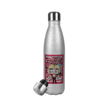 Harley Quinn (Χάρλεϊ Κουίν), Metallic Glitter Silver Thermos Flask (Stainless steel), double-walled, 500ml