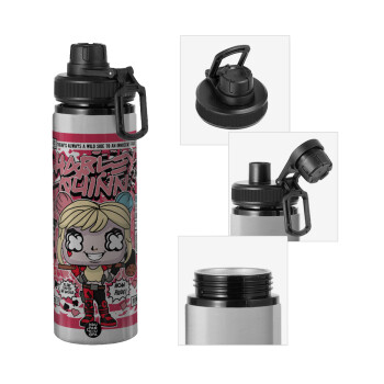 Harley Quinn (Χάρλεϊ Κουίν), Μεταλλικό παγούρι νερού με καπάκι ασφαλείας, αλουμινίου 850ml