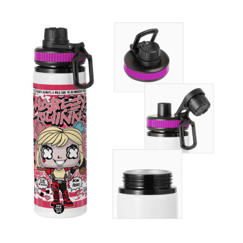 Harley Quinn (Χάρλεϊ Κουίν), Μεταλλικό παγούρι νερού με καπάκι ασφαλείας, αλουμινίου 850ml