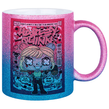 Harley Quinn (Χάρλεϊ Κουίν), Κούπα Χρυσή/Μπλε Glitter, κεραμική, 330ml
