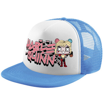 Harley Quinn (Χάρλεϊ Κουίν), Child's Soft Trucker Hat with Blue/White Mesh (POLYESTER, CHILD, ONE SIZE)