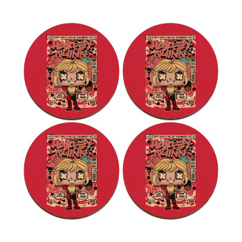 Harley Quinn (Χάρλεϊ Κουίν), ΣΕΤ x4 Σουβέρ ξύλινα στρογγυλά plywood (9cm)