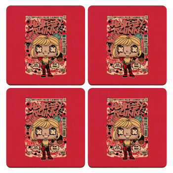 Harley Quinn (Χάρλεϊ Κουίν), ΣΕΤ x4 Σουβέρ ξύλινα τετράγωνα plywood (9cm)