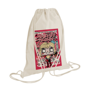 Harley Quinn (Χάρλεϊ Κουίν), Backpack bag GYMBAG natural (28x40cm)