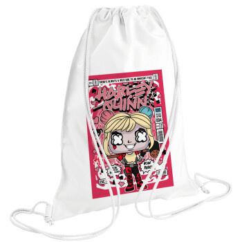 Harley Quinn (Χάρλεϊ Κουίν), Τσάντα πλάτης πουγκί GYMBAG λευκή (28x40cm)