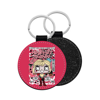 Harley Quinn (Χάρλεϊ Κουίν), Μπρελόκ Δερματίνη, στρογγυλό ΜΑΥΡΟ (5cm)