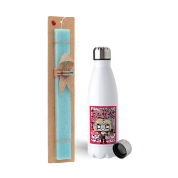 Harley Quinn (Χάρλεϊ Κουίν), Πασχαλινή Λαμπάδα με μεταλλικό παγούρι ανοξείδωτο (750ml) & κερί αρωματικό πλακέ (30cm) (ΤΙΡΚΟΥΑΖ)