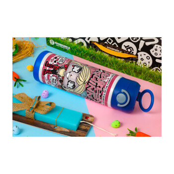 Harley Quinn (Χάρλεϊ Κουίν), Πασχαλινή Λαμπάδα με Παιδικό παγούρι θερμό, ανοξείδωτο, με καλαμάκι ασφαλείας, ΜΠΛΕ (500ml)