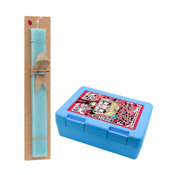 Harley Quinn (Χάρλεϊ Κουίν), Easter Set, children's snack container BLUE & Easter aromatic flat candle (30cm) (TURQUOISE)