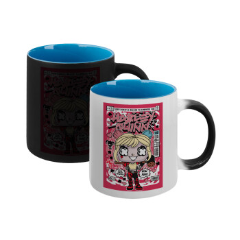 Harley Quinn (Χάρλεϊ Κουίν), Κούπα Μαγική εσωτερικό μπλε, κεραμική 330ml που αλλάζει χρώμα με το ζεστό ρόφημα