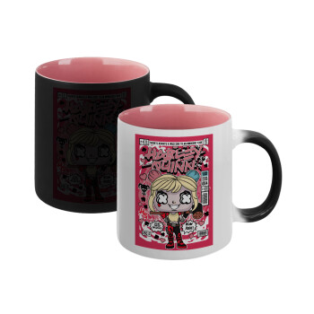 Harley Quinn (Χάρλεϊ Κουίν), Κούπα Μαγική εσωτερικό ΡΟΖ, κεραμική 330ml που αλλάζει χρώμα με το ζεστό ρόφημα