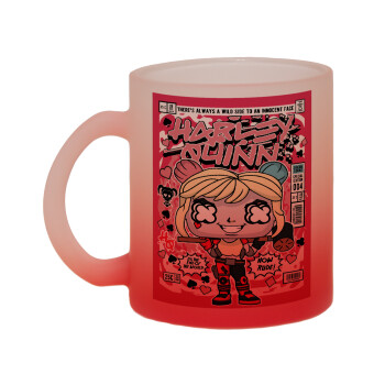 Harley Quinn (Χάρλεϊ Κουίν), Κούπα γυάλινη δίχρωμη με βάση το κόκκινο ματ, 330ml