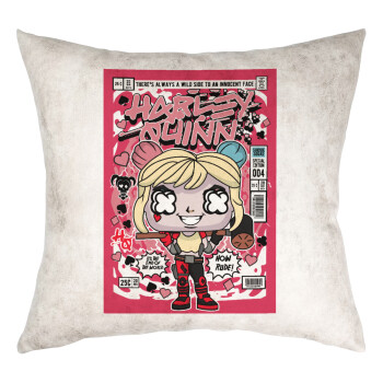 Harley Quinn (Χάρλεϊ Κουίν), Μαξιλάρι καναπέ Δερματίνη Γκρι 40x40cm με γέμισμα