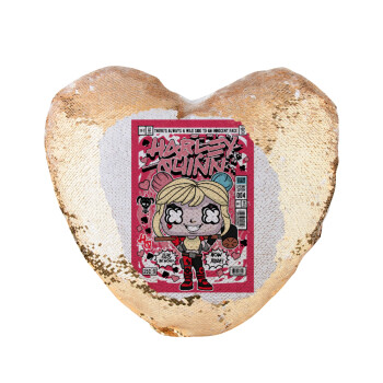 Harley Quinn (Χάρλεϊ Κουίν), Μαξιλάρι καναπέ καρδιά Μαγικό Χρυσό με πούλιες 40x40cm περιέχεται το  γέμισμα