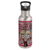 Water bottle Silver with straw, stainless steel 600ml