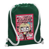 Backpack pouch GYMBAG BOTTLE GREEN, with pocket (40x48cm) & thick white cords