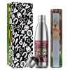 Easter Set, metallic stainless thermos flask (500ml) & scented flat Easter candle (30cm) (GRAY)