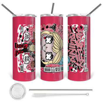 Harley Quinn (Χάρλεϊ Κουίν), Tumbler stainless steel 600ml, with metal straw & cleaning brush
