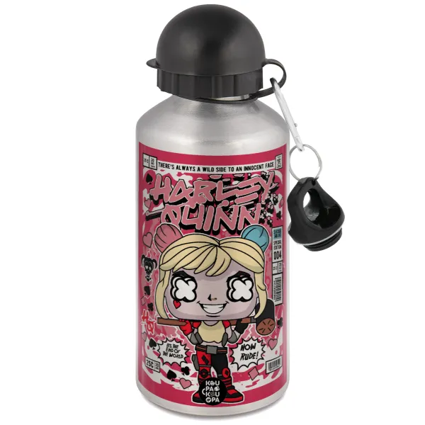 Harley Quinn (Χάρλεϊ Κουίν) — Μεταλλικό παγούρι νερού, Ασημένιο, αλουμινίου 500ml