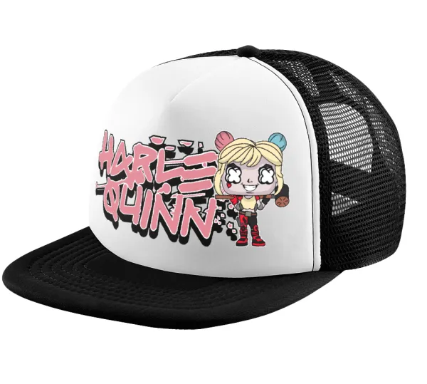 Harley Quinn (Χάρλεϊ Κουίν) — Καπέλο παιδικό Soft Trucker με Δίχτυ ΜΑΥΡΟ/ΛΕΥΚΟ (POLYESTER, ΠΑΙΔΙΚΟ, ONE SIZE)