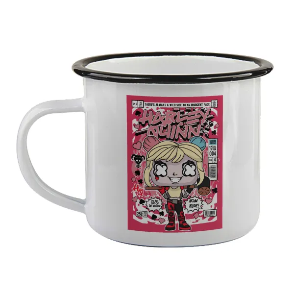 Harley Quinn (Χάρλεϊ Κουίν) — Enamel mug with black rim, 360ml