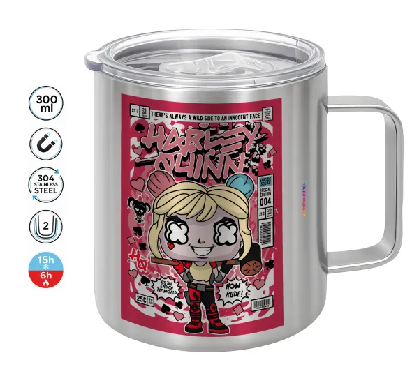 Harley Quinn (Χάρλεϊ Κουίν) — Double-walled stainless steel mug 300ml with temperature-retaining lid