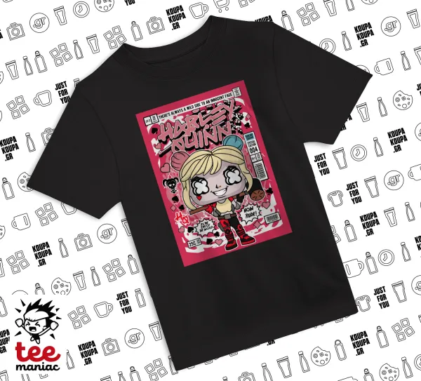 Harley Quinn (Χάρλεϊ Κουίν) — ΜΑΥΡΟ Άνετο παιδικό T-Shirt από 100% βαμβάκι, για κάθε μέρα. Vegan & OEKO-TEX πιστοποιημένο.