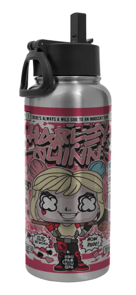 Harley Quinn (Χάρλεϊ Κουίν) — Metal mug thermo Silver with Straw and Spout Lid (Stainless steel), double wall, 950ml