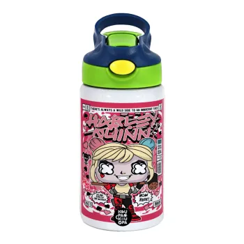 Harley Quinn (Χάρλεϊ Κουίν), Παιδικό παγούρι θερμό, ανοξείδωτο, με καλαμάκι ασφαλείας, πράσινο/μπλε (350ml)