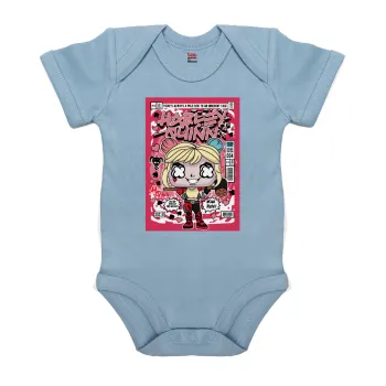 Harley Quinn (Χάρλεϊ Κουίν), Βρεφικό φορμάκι μωρού, 0-18 μηνών, Μπλε, 100% Organic Cotton, κοντομάνικο