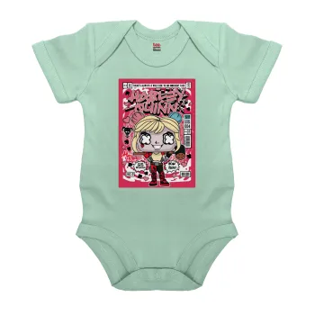 Harley Quinn (Χάρλεϊ Κουίν), Βρεφικό φορμάκι μωρού, 0-18 μηνών, mint (Μέντα), 100% Organic Cotton, κοντομάνικο