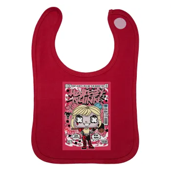 Harley Quinn (Χάρλεϊ Κουίν), Σαλιάρα με Σκρατς Κόκκινη 100% Organic Cotton (0-18 months)