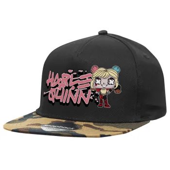 Harley Quinn (Χάρλεϊ Κουίν), Καπέλο Ενηλίκων Flat Snapback Μαύρο/Παραλλαγή, (100% ΒΑΜΒΑΚΕΡΟ TWILL, ΕΝΗΛΙΚΩΝ, UNISEX, ONE SIZE)