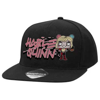 Harley Quinn (Χάρλεϊ Κουίν), Καπέλο Ενηλίκων Flat Snapback Μαύρο, (100% ΒΑΜΒΑΚΕΡΟ TWILL, ΕΝΗΛΙΚΩΝ, UNISEX, ONE SIZE)